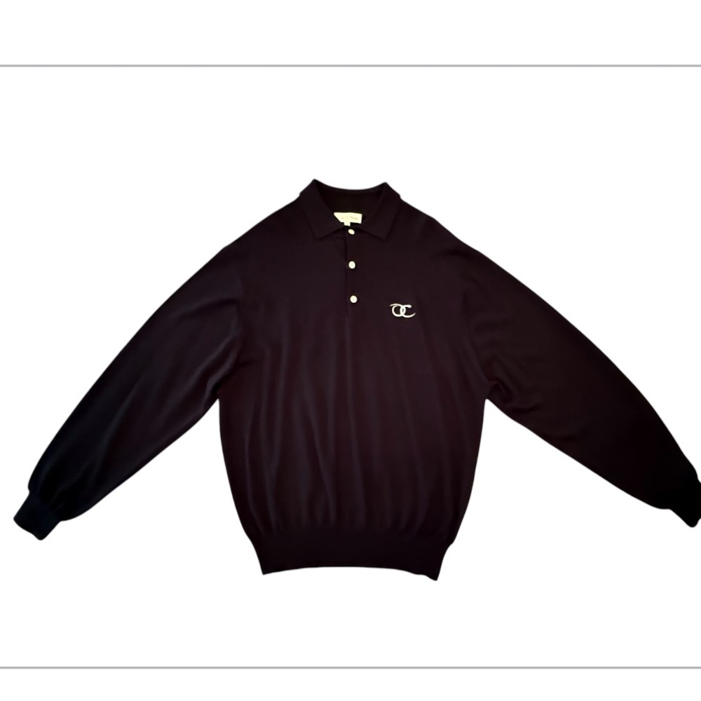 Peter Millar Black V-Neck Long Sleeve Polo Golf Sweater Size Large MSRP $295